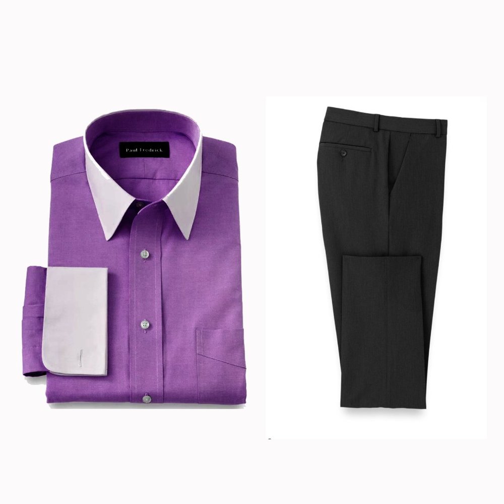 Paul Fredrick Two Tone Purple and White Dress Shirt and Tailored Pants